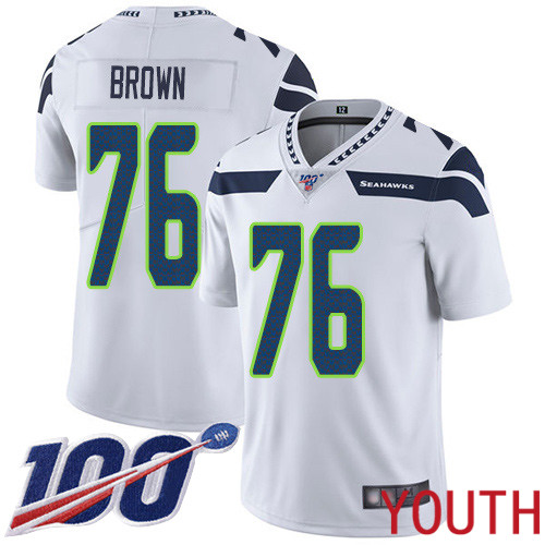 Seattle Seahawks Limited White Youth Duane Brown Road Jersey NFL Football 76 100th Season Vapor Untouchable